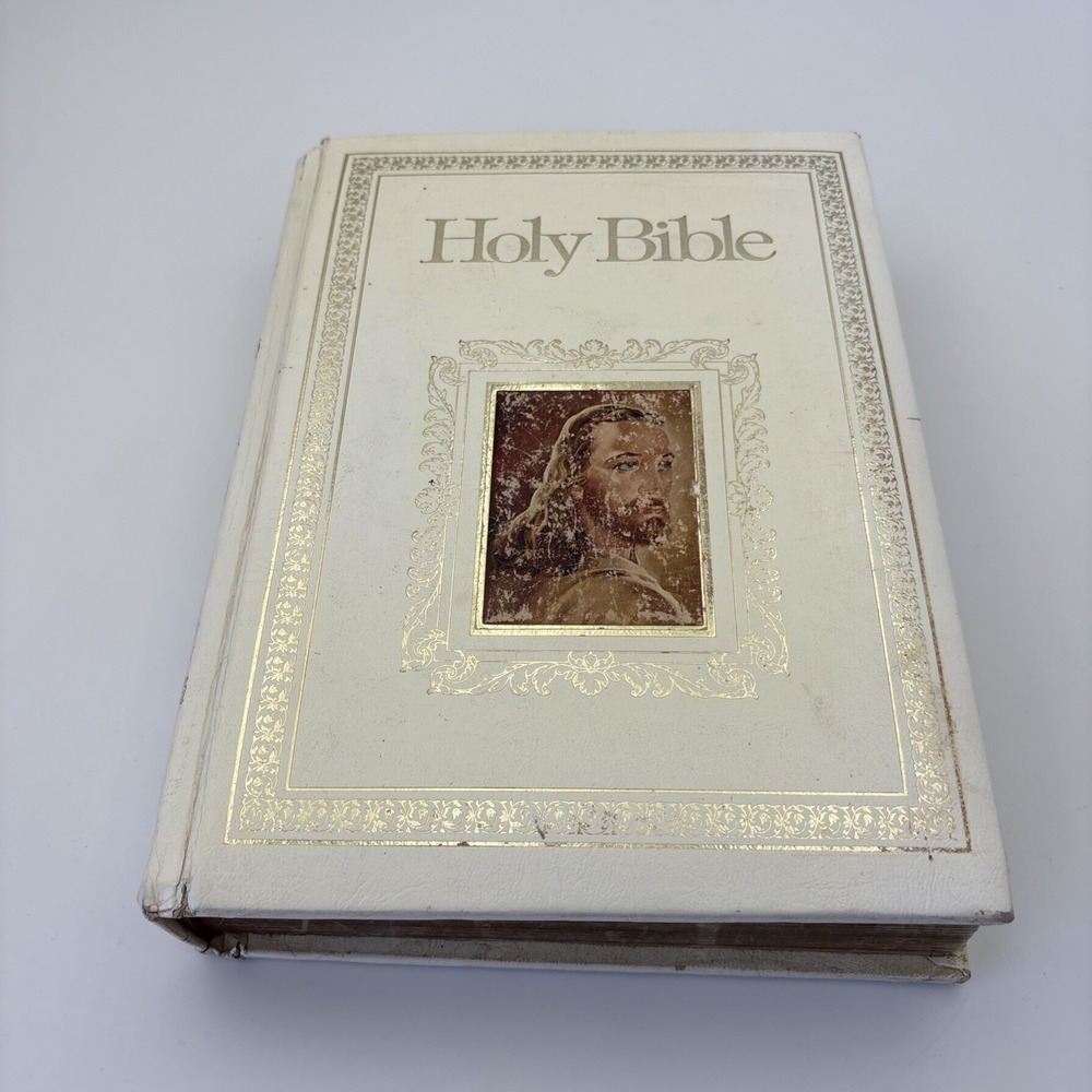 Vtg 1978 Regency Holy Bible KJV Red Letter Family Edition White Hardcover 11.5"